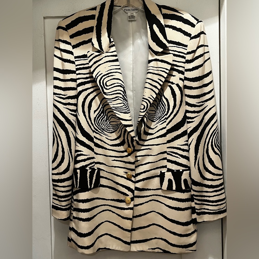 Paolo Santini Sexy Zebra Print Women's Button Down Blazer 100% Silk